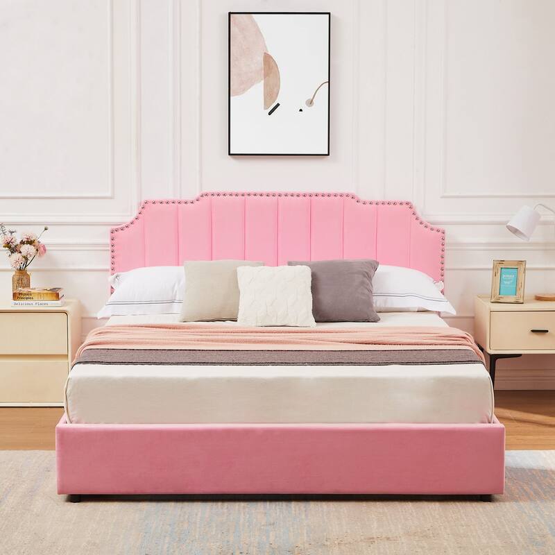 Javlergo Bed Frames with Storage Drawers Upholstered Bed with Tufted Headboard Princess Platform Bed with Wooden Slats Support