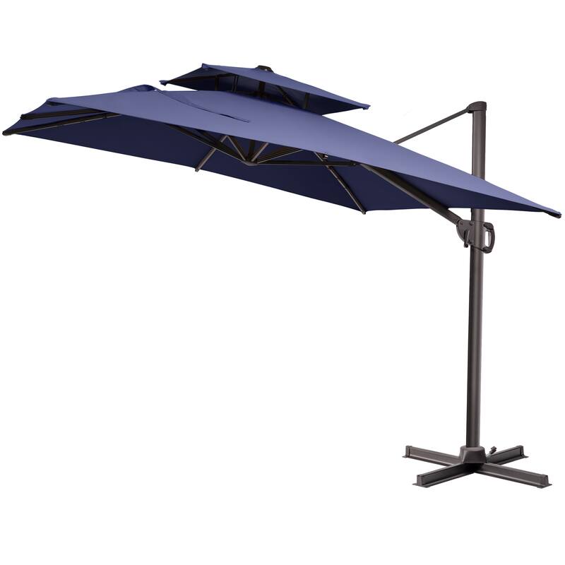 VredHom 9 FT x 12 FT Outdoor Patio Dual Top Cantilever Umbrella - NavyBlue
