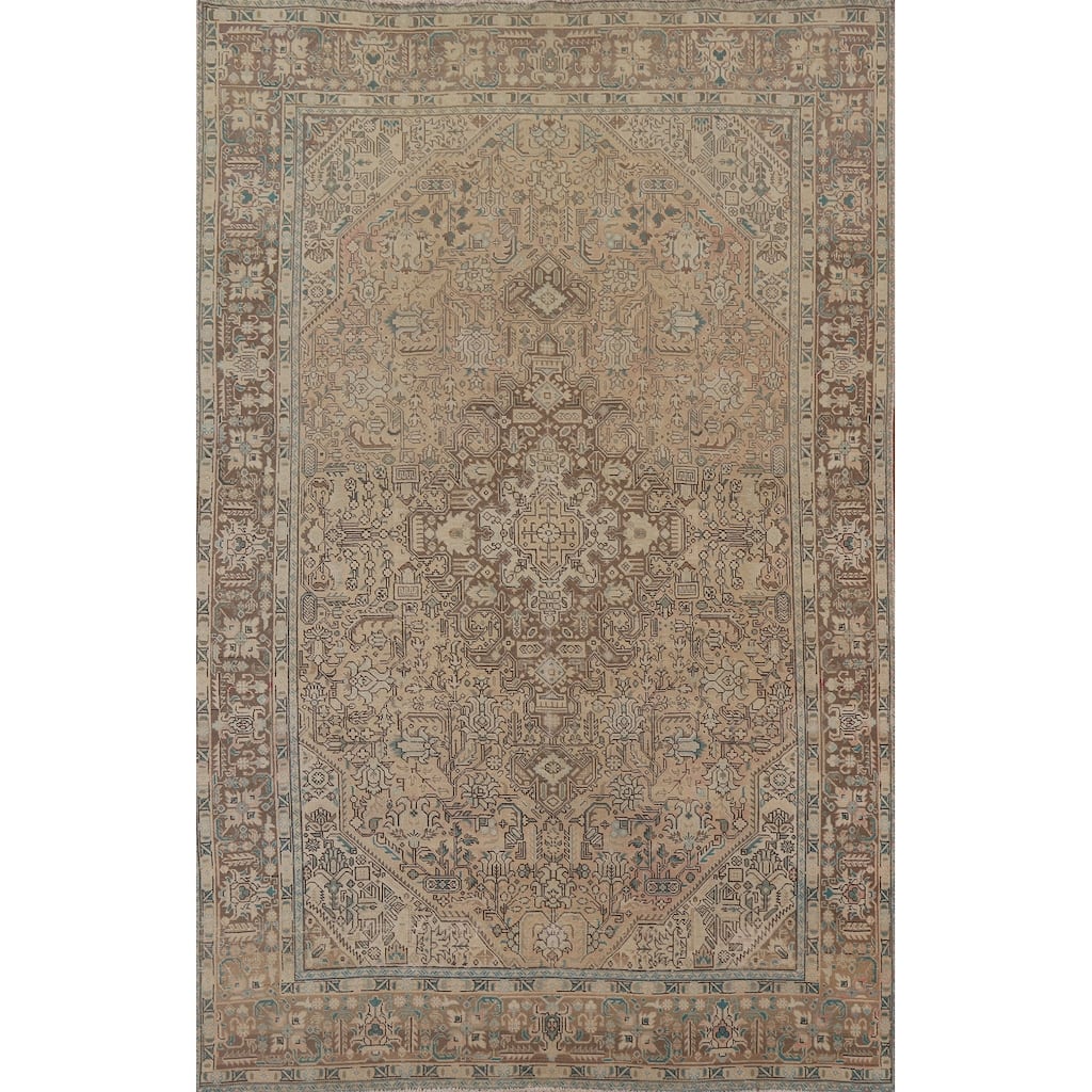 Geometric Tabriz Distressed Persian Rug Hand-knotted Wool Carpet - 6'7" x 9'0"