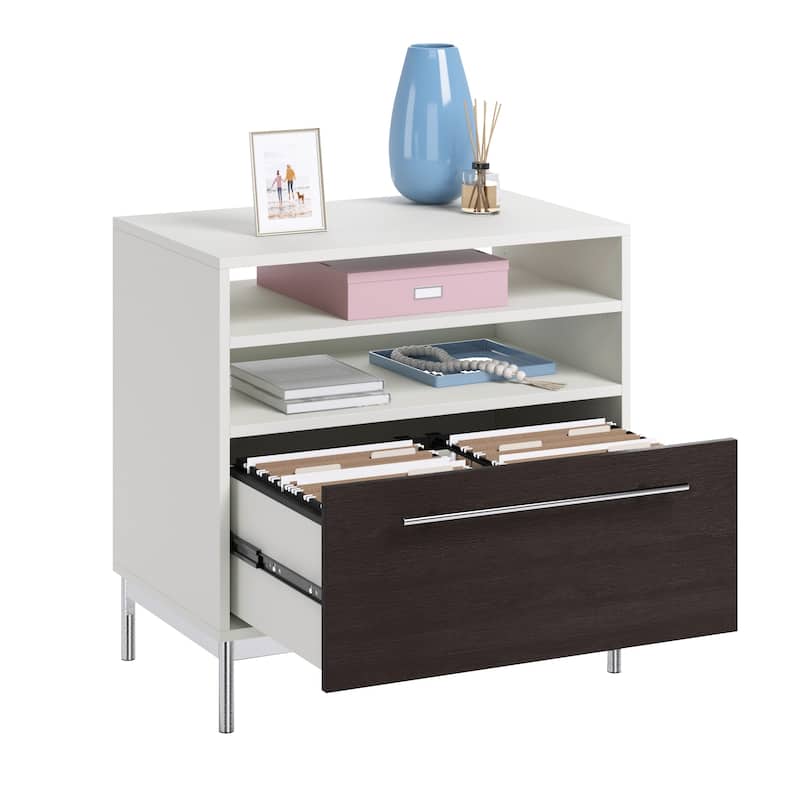 Wood Lateral File with Modern Design, White.