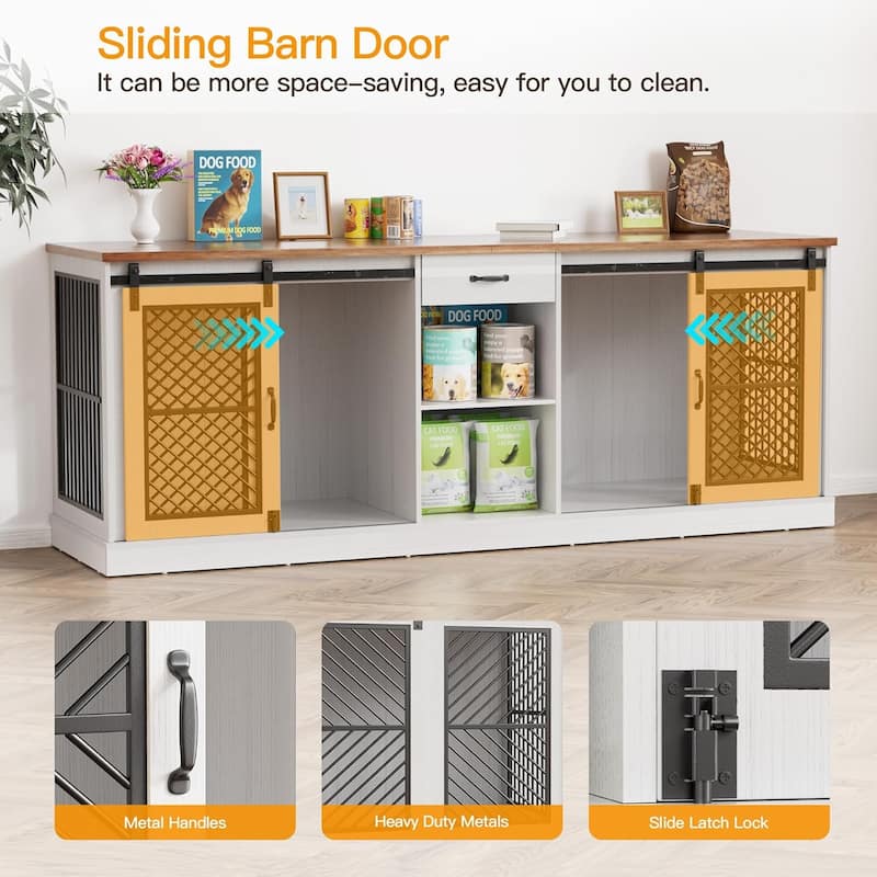 Indoor Wooden Dog Crate Pet cage, TV Stand End Table with Sliding Doors, Storage Space.