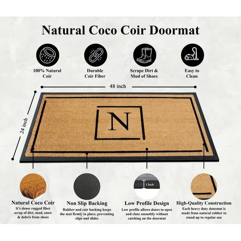 A1HC- Designer Hand-Crafted Rubber Coir Molded Double/Single Door Mat Monogrammed, Perfect and More Functional Size 24x48 Inch