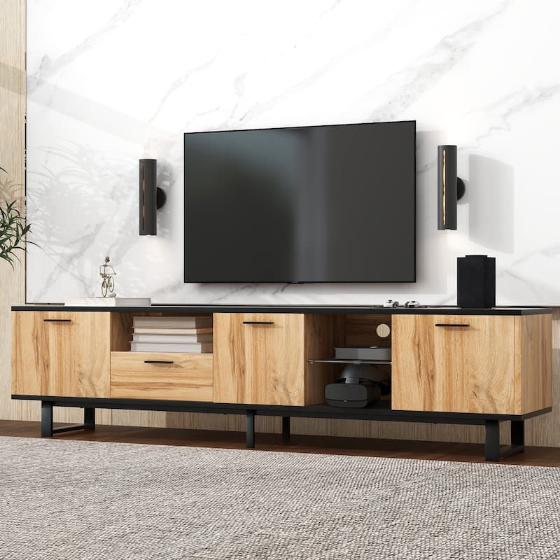 Modern TV Stand with 5 Storage Cabinets Storage and Upper and Lower Shelf for Living Room and Home Theater