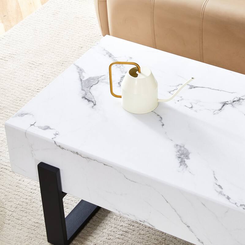 Beautiful Coffee Table with Marble Veneer Home Sofa Side Table with Metal Legs Living Room Center Table