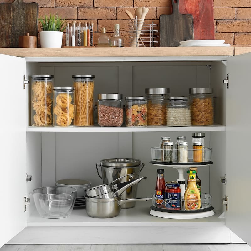 Sorbus 2-Tier Clear Lazy Susan - Rotating Kitchen Organizer - 11.29" L x 11.29" W x 14.68"H