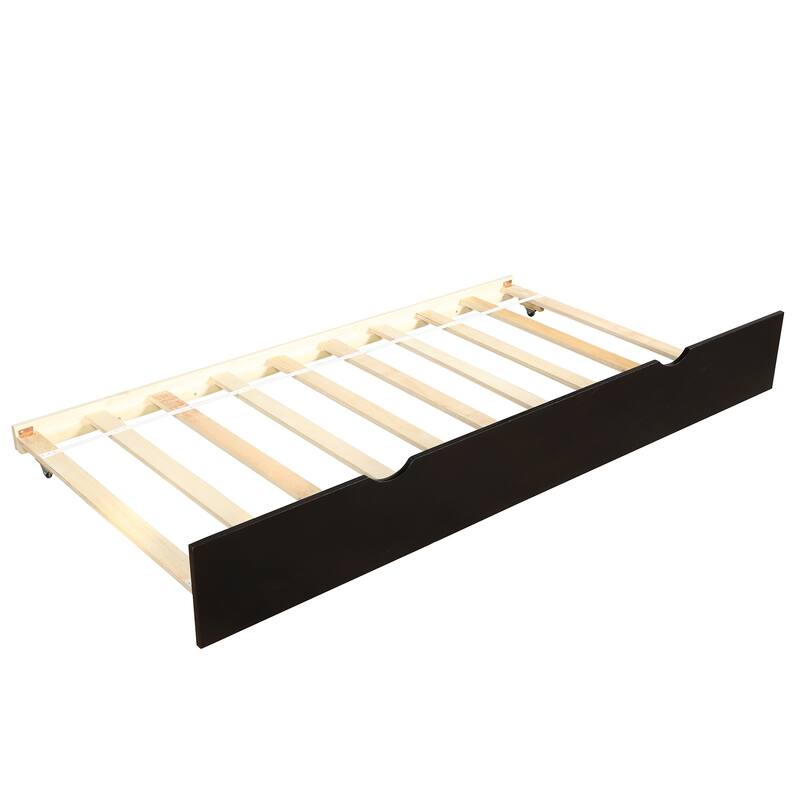 Twin Size Espresso Daybed with Pull-Out Trundle, No Box Spring Needed, Sturdy Wood Construction