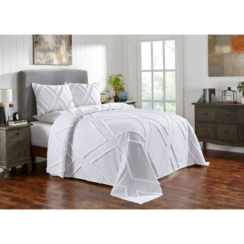 Fabstyles Arizona Chenille Tufted Cotton 3 Piece Bedspread Quilt Set