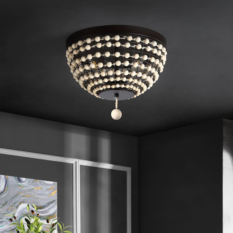 SAFAVIEH Lighting Lahoma Chandelier - 15" W x 15" D x 12" H - Natural Wood/Oil-Rubbed Bronze