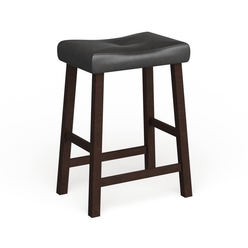Crosley Vintage Mahogany Finish Upholstered Saddle Seat 24-inch High Bar Stools (Set of 2)