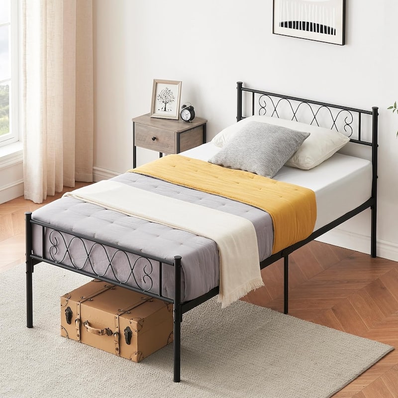 Black Metal Bed Frame with Headboard - Twin