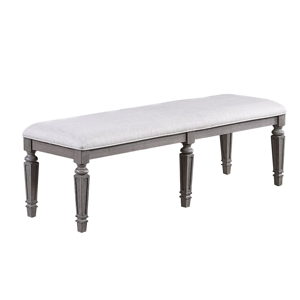 Upholstered Dining Bench with Wooden Legs in Light Grey