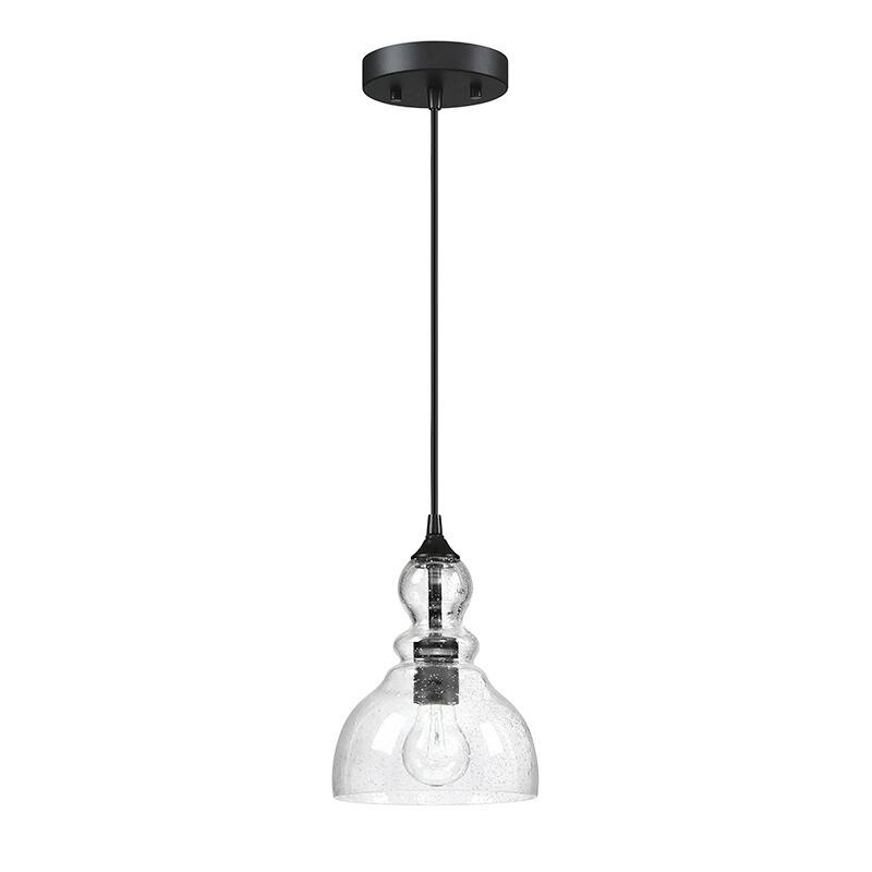 1-Light Kitchen Island Teardrop Seeded Glass Pendant with Black finish 3-pack