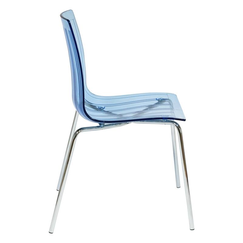 Ralph Modern Acrylic Blue Transparent Plastic Accent Side Dining Chair with Metal Legs for Dining Room & Kitchen
