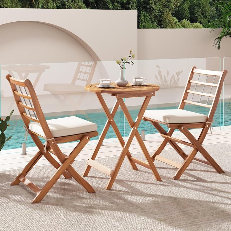 Folding Patio Bistro Set Acacia Wood Balcony Furniture Teak Table Set