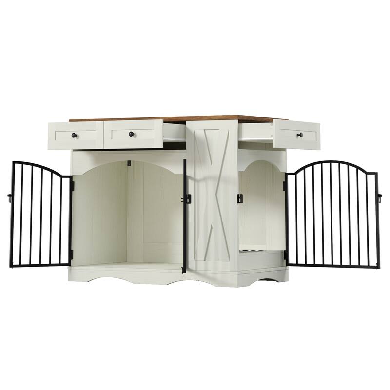 Heavy-Duty Dog Crate for Medium & Large Dogs, Indoor Wooden Dog Kennel End Table, Pet Crate with 3 Drawers & Removable Feeder