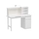 preview thumbnail 10 of 17, Solid Pine Wood Kids Study Desk with Storage Shelves & USB Clip Lamp, White Children Writing Desk for Bedroom or Playroom