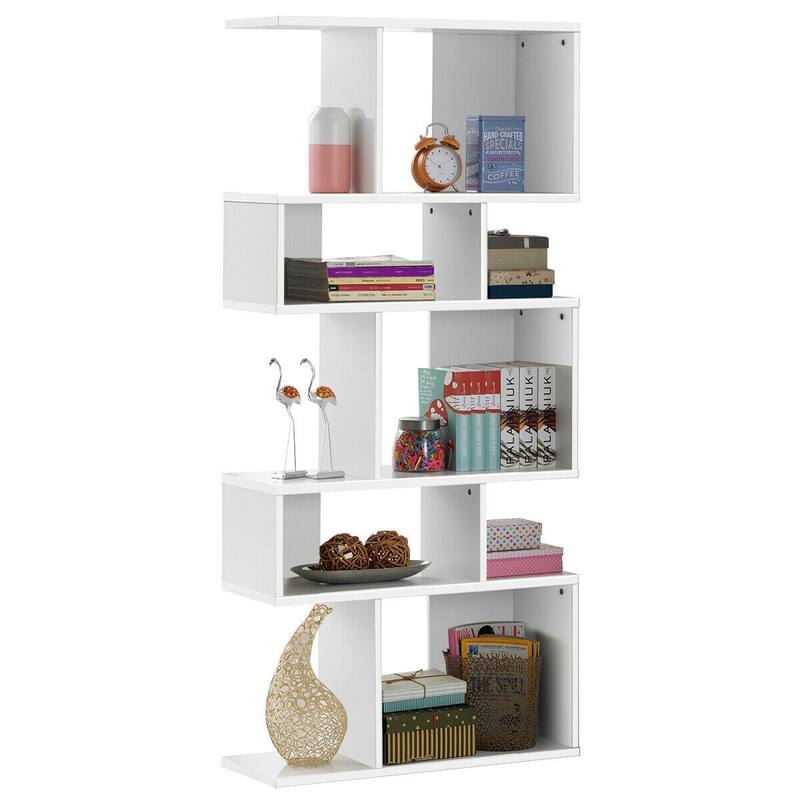Stylish 5-Tier Geometric Wood Bookshelf - 31" x 11" x 70" (L x W x H)