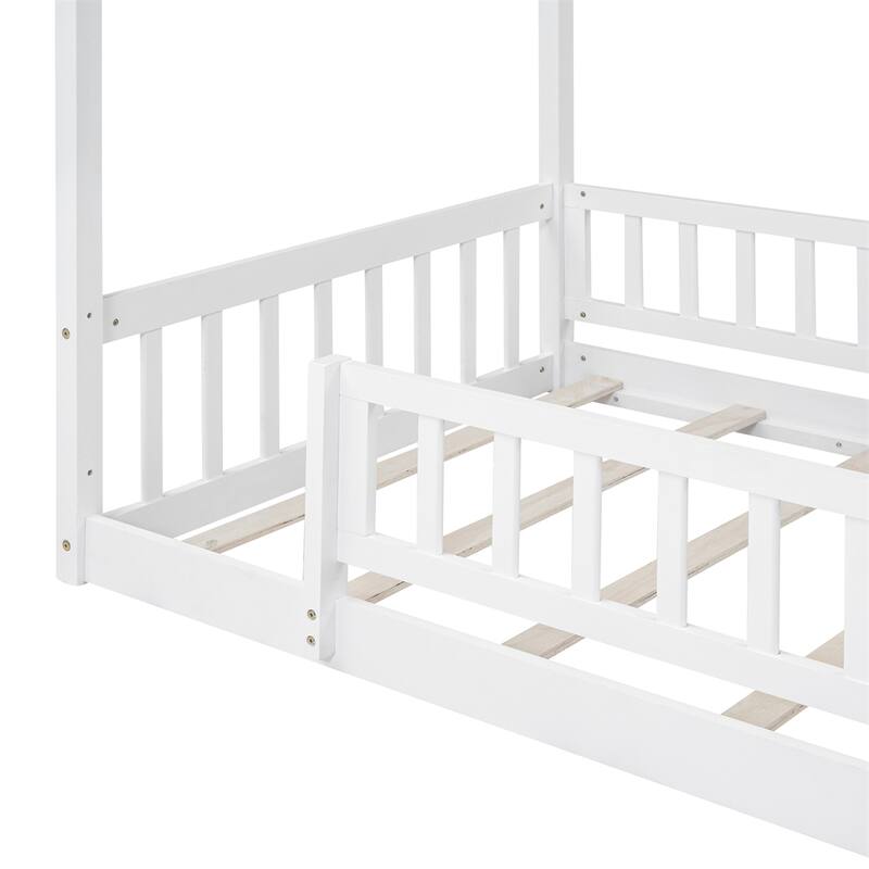 Twin Size Wood Bed House Bed Frame with Fence