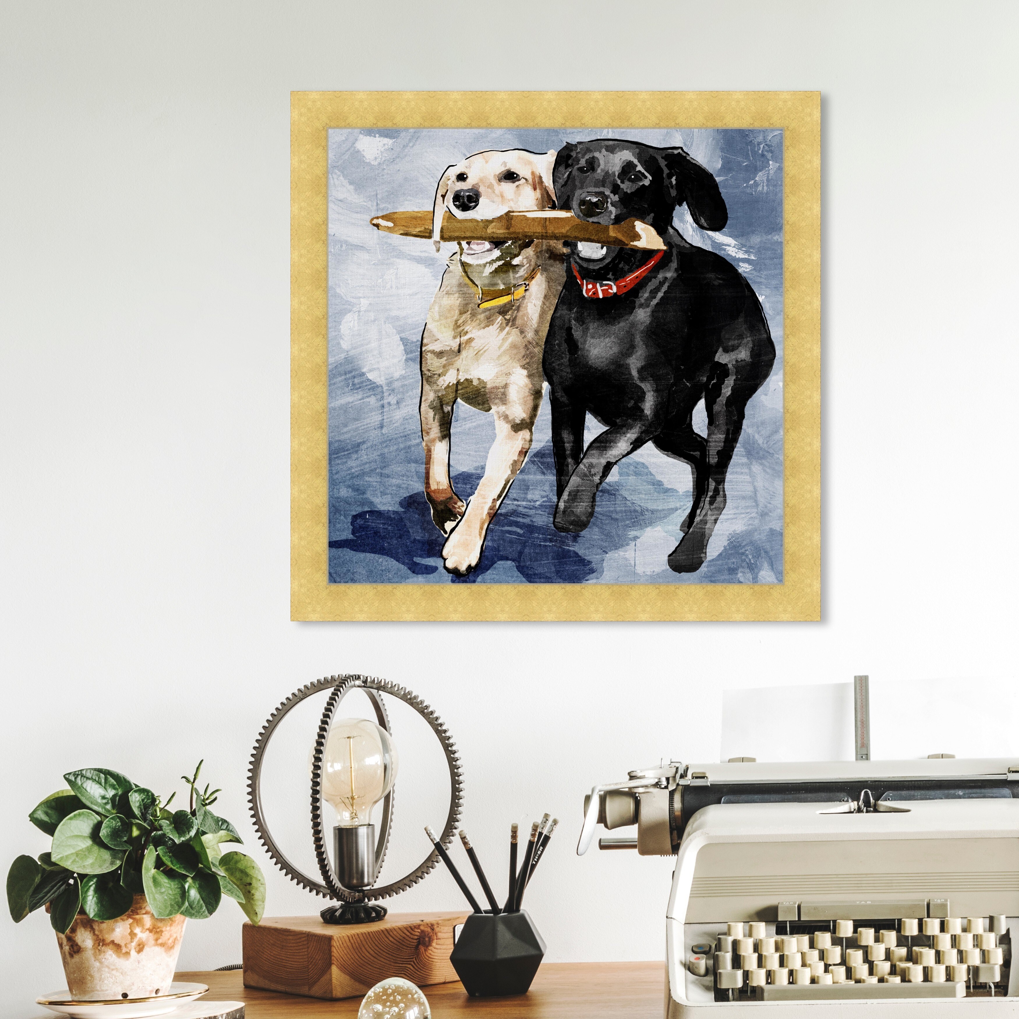 Oliver Gal Playtime Blue Animals Framed Wall Art Prints Dogs and