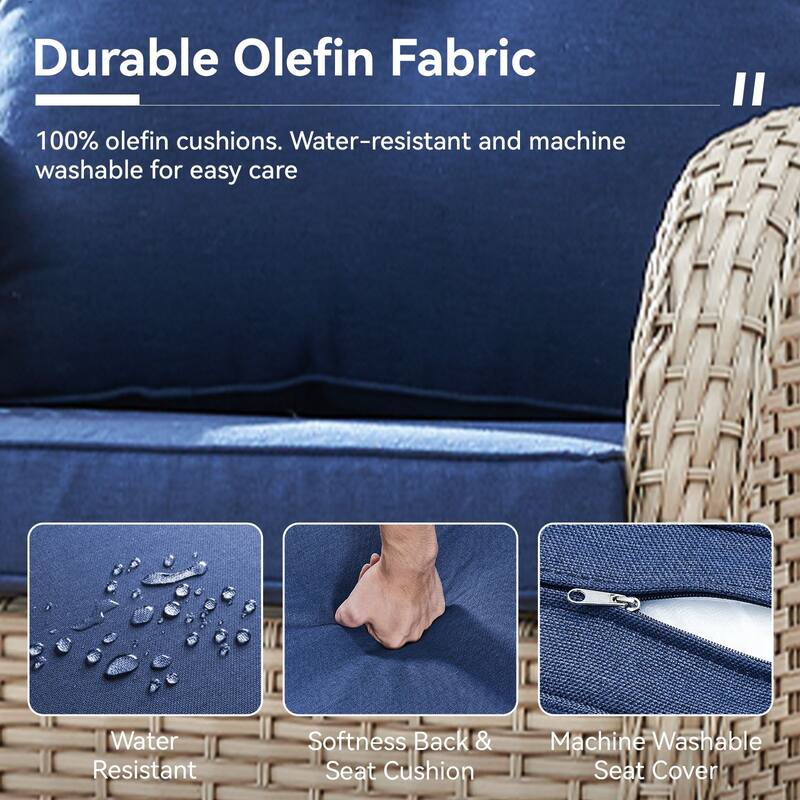 Gymojoy Outdoor Wicker Loveseat with Coffee Table and Outdoor Cushions