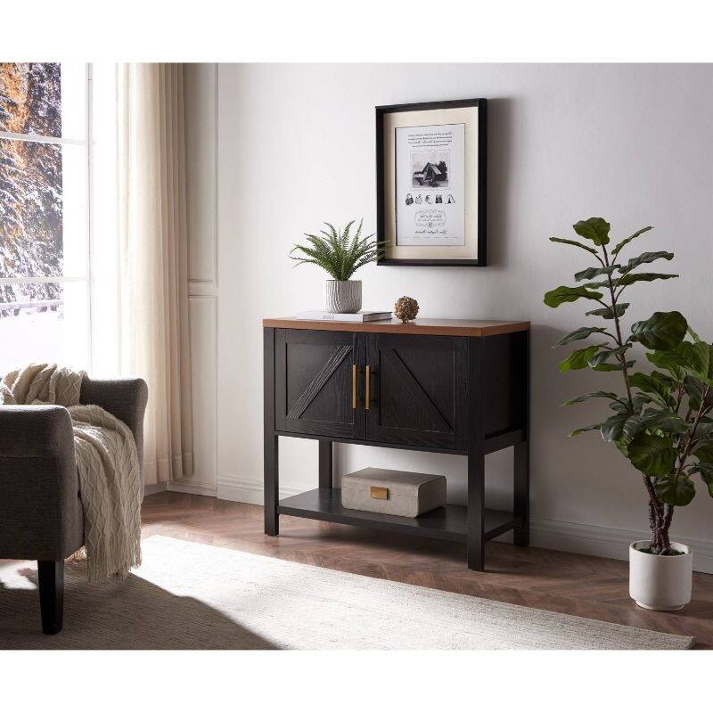 Modern 2 Drawer Wooden Storage Console Table - 35.5 inches W x 15.5 inches D x 32 inches H