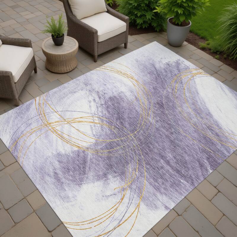 Machine Washable Indoor/ Outdoor Abstract Modern Chantille Rug