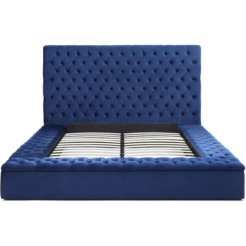 Velvet Tufted Platform Bed with Storage & Headboard - King Size Upholstered Bed Frame