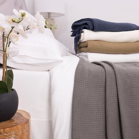 Sweet Home Collection Cotton Basket Weave Textured Blanket