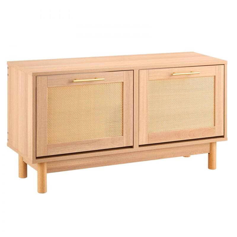 Flip Top Shoe Storage Bench Cabinet with Rattan Accent with Seating for Entryway or Hallway - 39.4” x 11.8” x 20.9”
