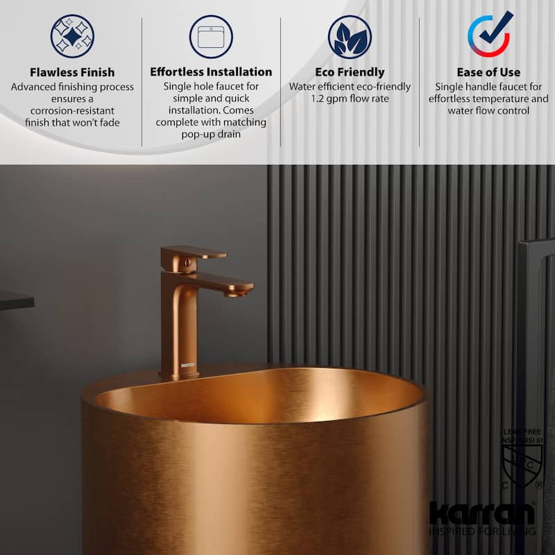 Karran Venda KBF510 Single-Handle Single Hole Basin Bathroom Faucet with Matching Pop-up Drain