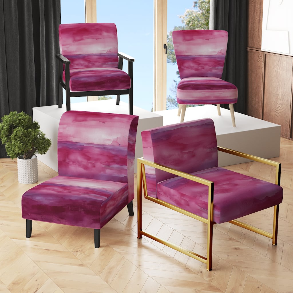 Designart "Coast Blue Sea Waves Watercolour" Upholstered Abstract Accent Chair - Modern Arm Chair For Bedroom