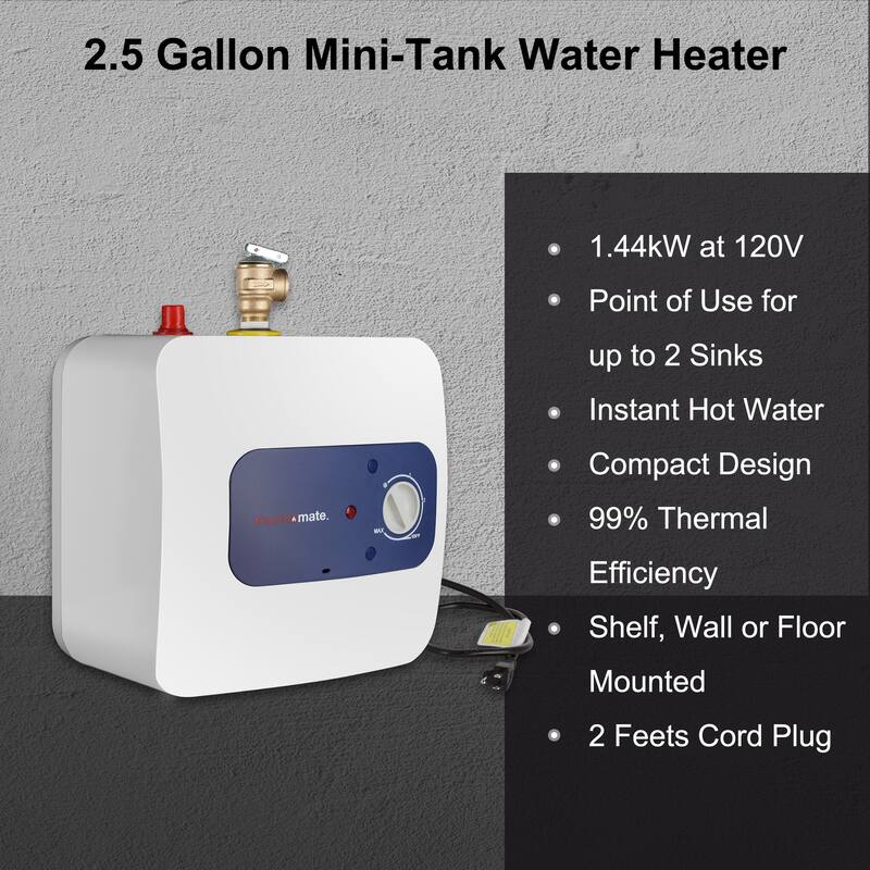 thermomate 1.32 Gallons 1.44kW Electric Mini Tank Water Heater for Point of Use Instant Hot Water