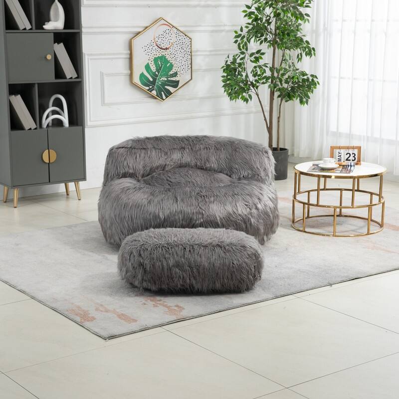 High Back Bean Bag Chair Lazy Blue Sofa Footstool Durable Couch for