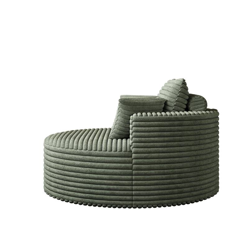 Corduroy Upholstered Single Sofa, Oversized Fluffy Sleeper Chair, Round Reading Chair with Headrest & 2 Pillow