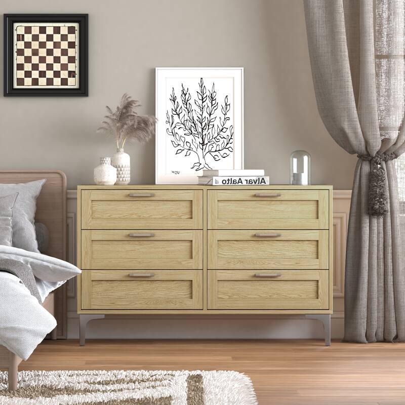 Modern Dresser for Bedroom 6 Drawer Dresser, Large Chest of Drawers for Bedroom, Living Room, Hallway, Entryway