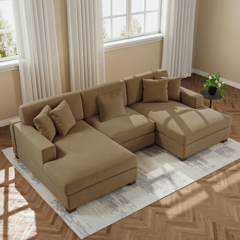 Upholstered Oversized Modular Sectional Sofa Set Corduroy Sleeper Sofa With Chaise