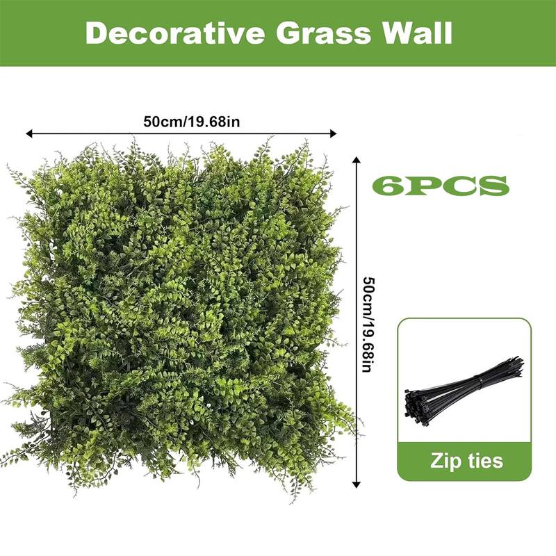 50x50cm Artificial Grass Wall Panels, Greenery Privacy Backdrop - 6Pcs Style 1