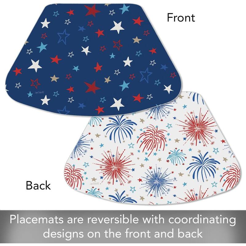 Star Spangled Wedge Shaped Reversible Flexible Plastic Placemat 4 Pack Made in The USA 17.75" x 11.25" Colorful, Wipes Clean