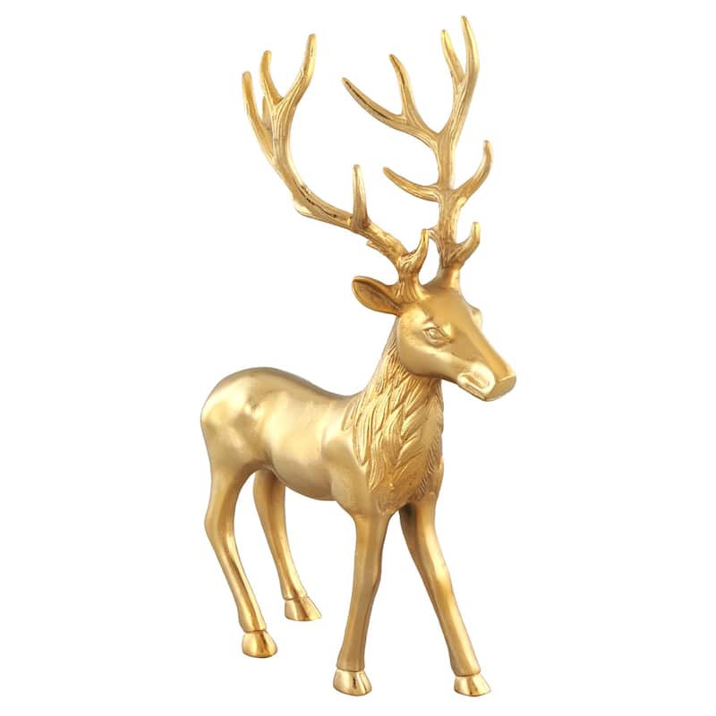 Standing Reindeer Statue Aluminum Deer Sculpture for Room Décor - Gold