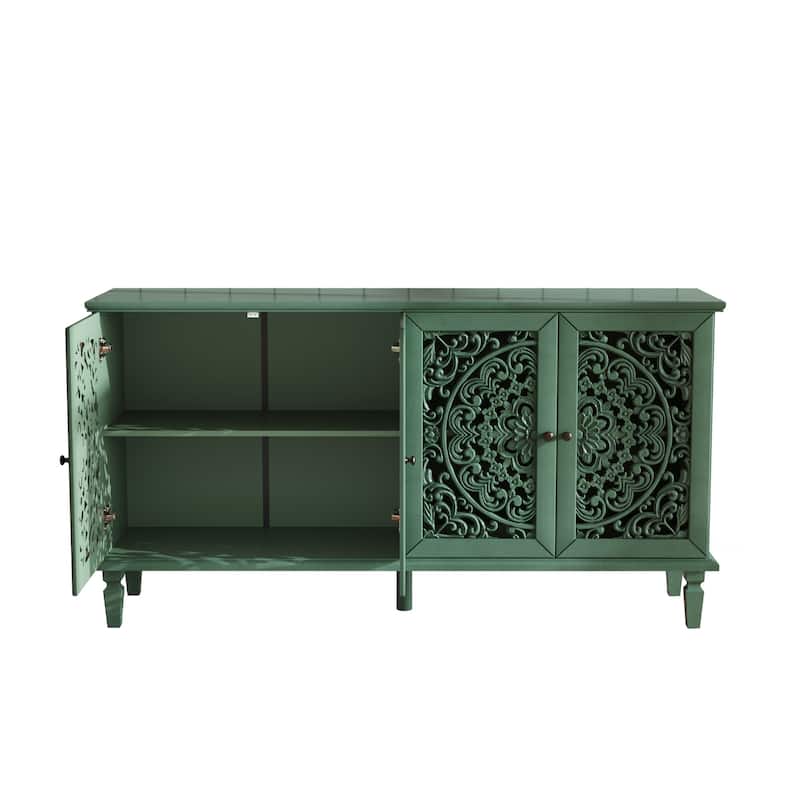 TV Stand Sideboard, Buffet Cabinet with Floral Carvings, Wood Storage Cabinet with Adjustable Shelves