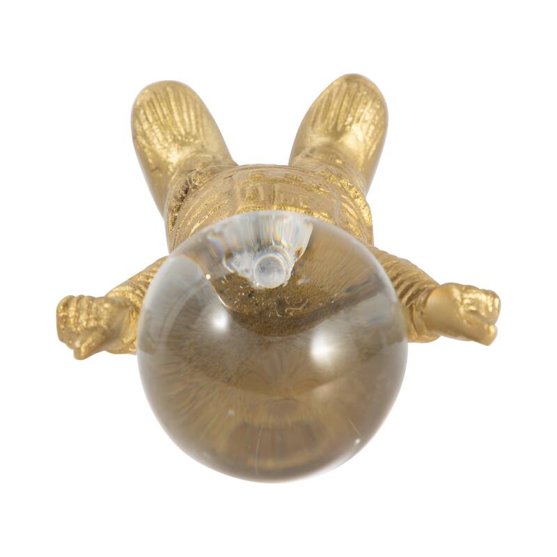 Decorative Metal Astronaut Figurine - Glass Orb Head - 9", Gold - 9.0"