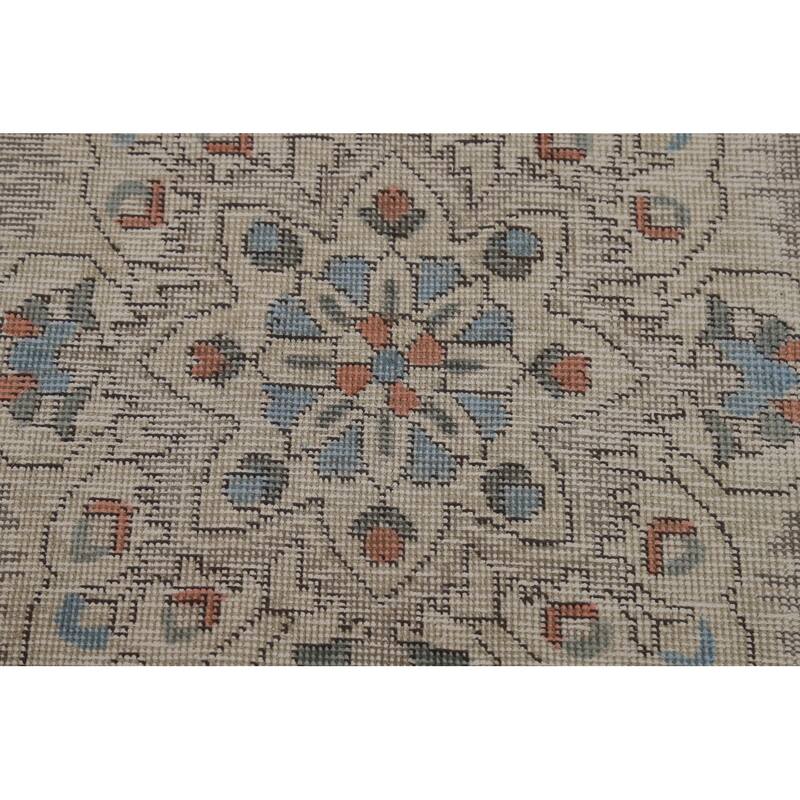Beige / Ivory Medallion Tabriz Persian Area Rug Handmade Wool Carpet - 6'6"x 9'8"