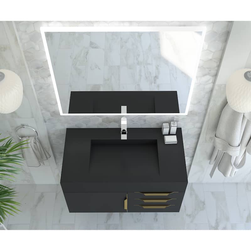 Nile 36" Wall Mounted Bathroom Vanity Set w/ Black Top