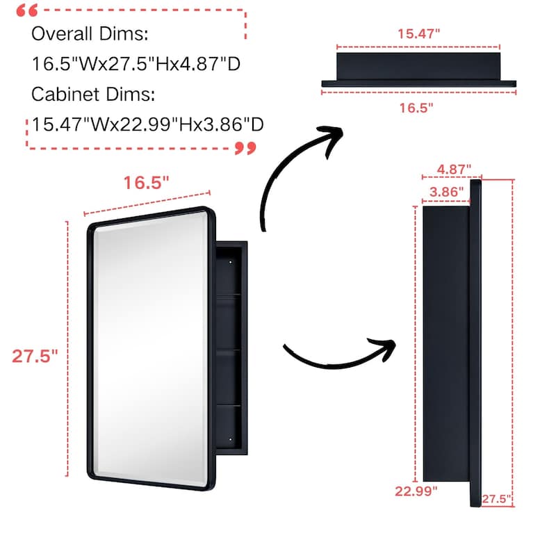 TEHOME Bryand Rectangle Metal Framed Bathroom Medicine Cabinet