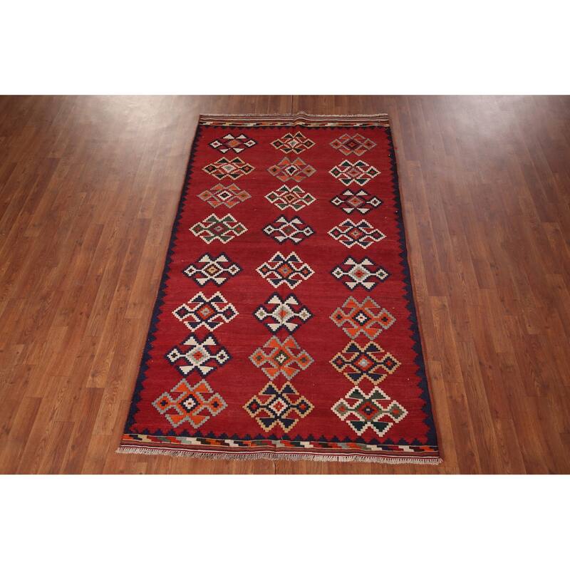Red Kilim Qashqai Persian Area Rug Hand-Woven Wool Carpet - 4'2"x 7'4"