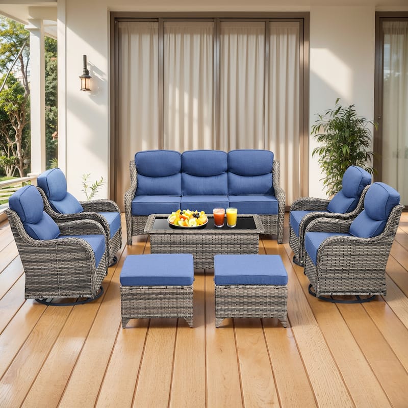 Gymojoy 8-Piece Patio Furniture Set with Swivel Glider Chairs, 6-Inch Ultra-Plush Cushions & Water-Resistant Olefin Fabric