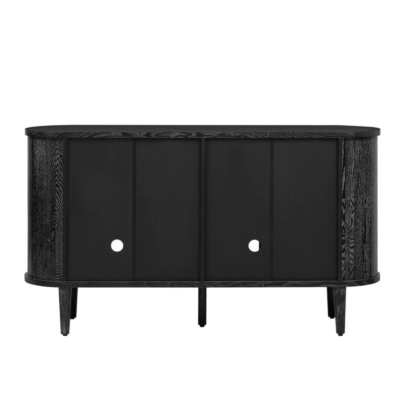 Wood Buffet Cabinet with Glass Doors and Adjustable Shelves