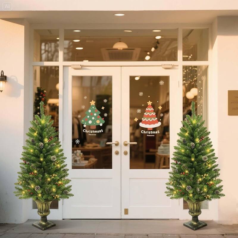 Artificial Fir Christmas trees, with Christmas Wreaths and Garlands