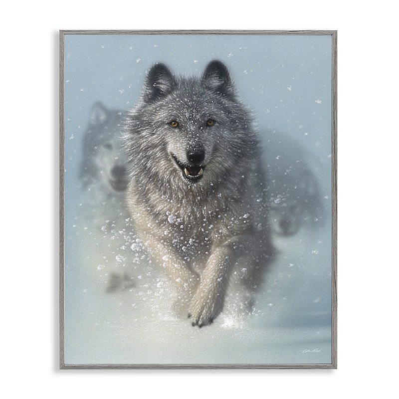 Stupell Wolves Running Through Snow Siberian Wild Winter Animals Framed Wall Art - 24 x 30 - Grey