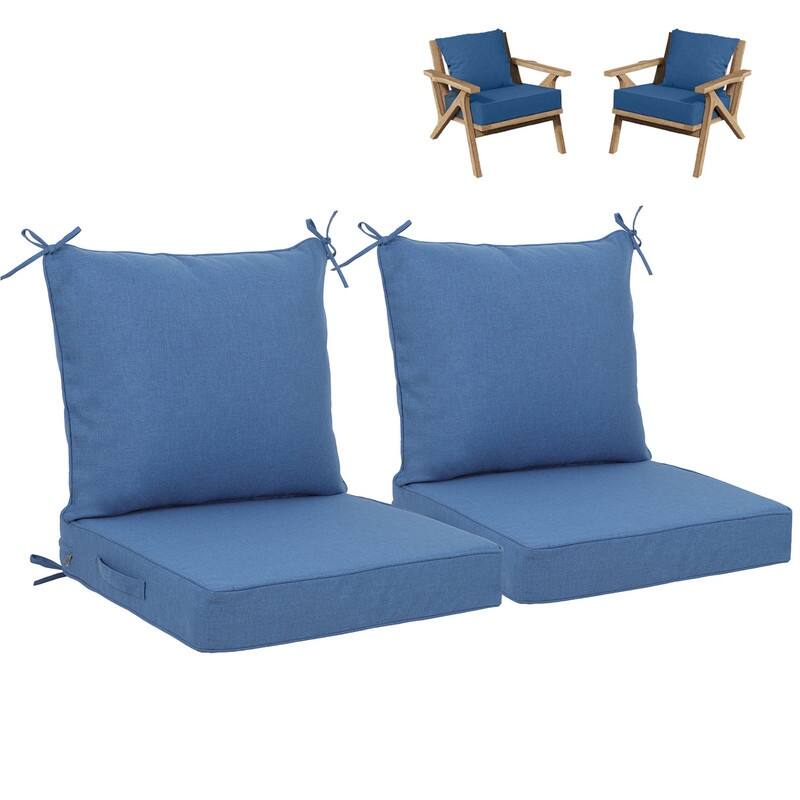 24x24 in Outdoor Deep Seat Cushion Set, Waterproof Fade Resistant, 4in Thickened Foam, Removable Cover, Adjustable Straps - 24x24x4.3in - navy blue-2pcs